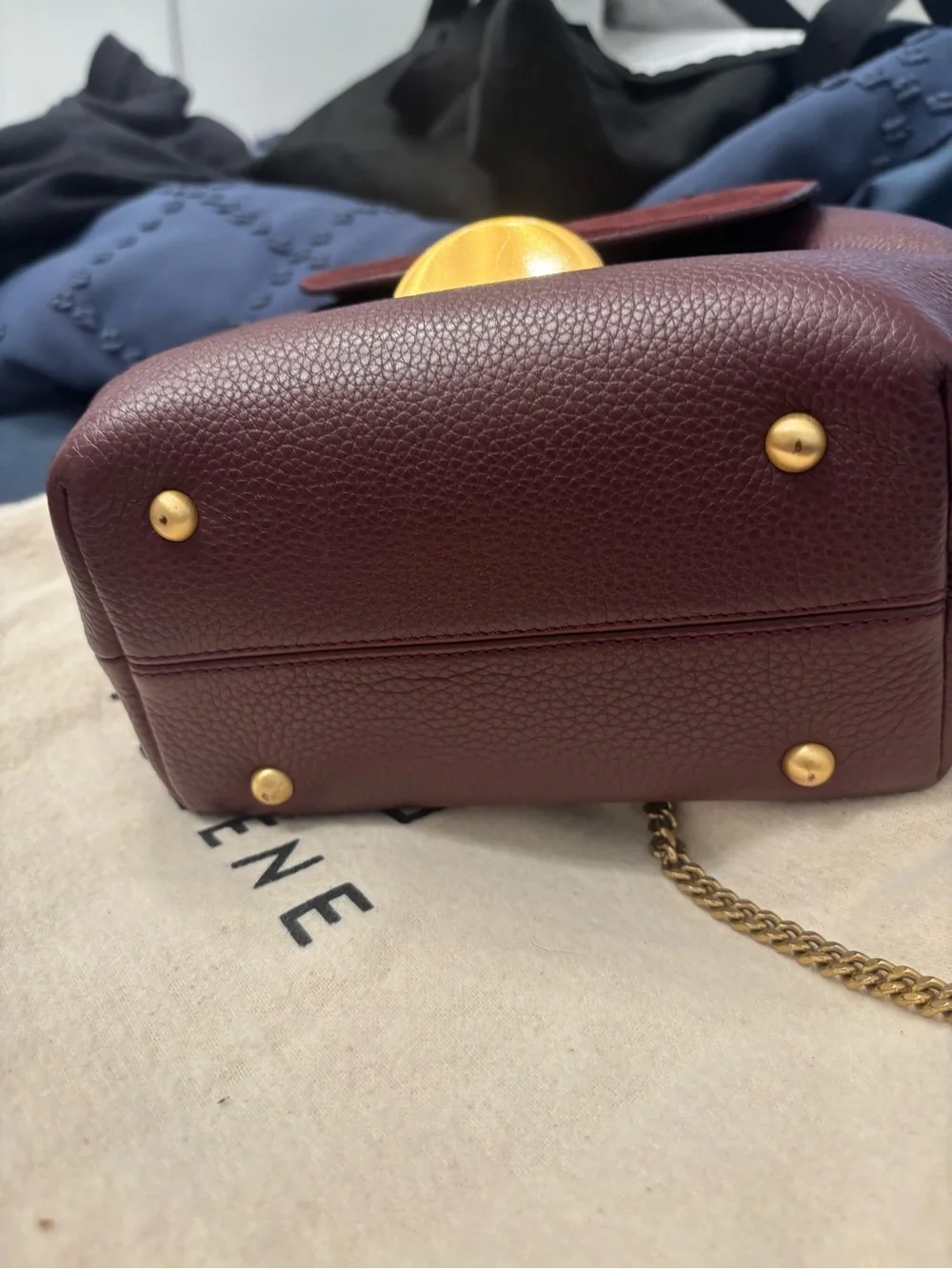 Polene Numero Un crossbody bag in burgundy leather and suede with gold hardware